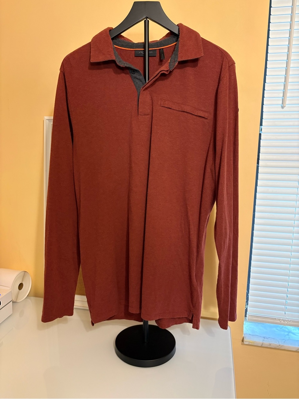 KJUS Long-Sleeve Polo Shirt in Rust Red